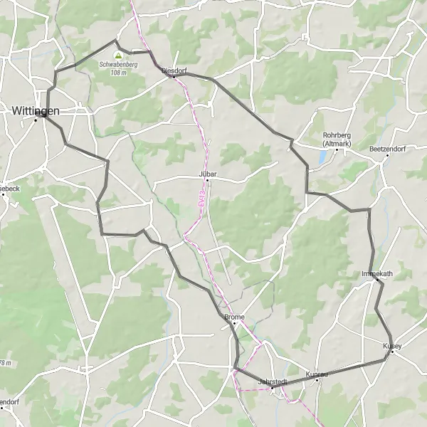 Karten-Miniaturansicht der Radinspiration "Schwabenberg-Runde" in Braunschweig, Germany. Erstellt vom Tarmacs.app-Routenplaner für Radtouren