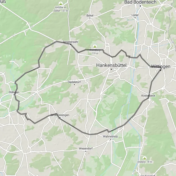 Karten-Miniaturansicht der Radinspiration "Wohldberg-Tour" in Braunschweig, Germany. Erstellt vom Tarmacs.app-Routenplaner für Radtouren