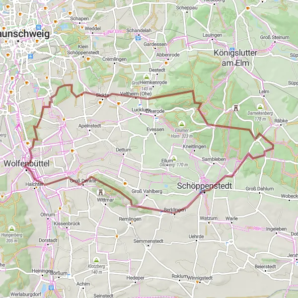 Map miniature of "Exploring the Southern Hills" cycling inspiration in Braunschweig, Germany. Generated by Tarmacs.app cycling route planner