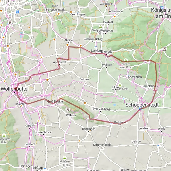 Map miniature of "Discover the Eastern Countryside" cycling inspiration in Braunschweig, Germany. Generated by Tarmacs.app cycling route planner