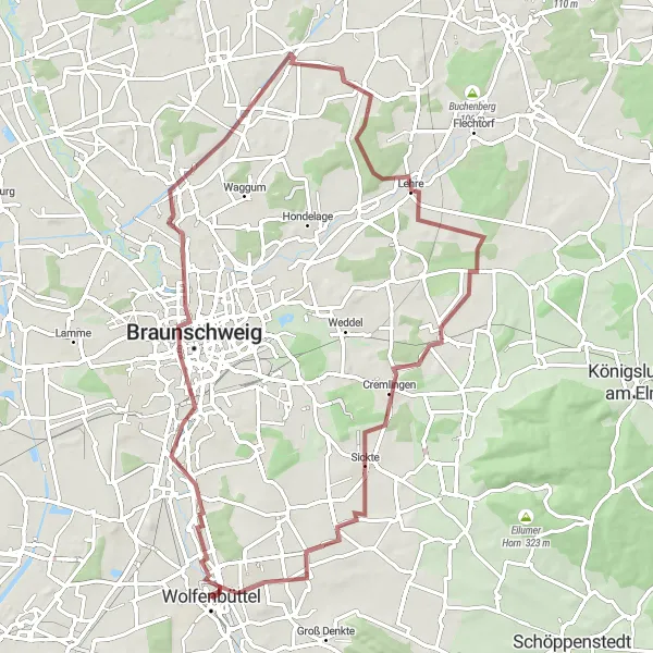 Map miniature of "Gravel Adventure: Wolfenbüttel Loop" cycling inspiration in Braunschweig, Germany. Generated by Tarmacs.app cycling route planner