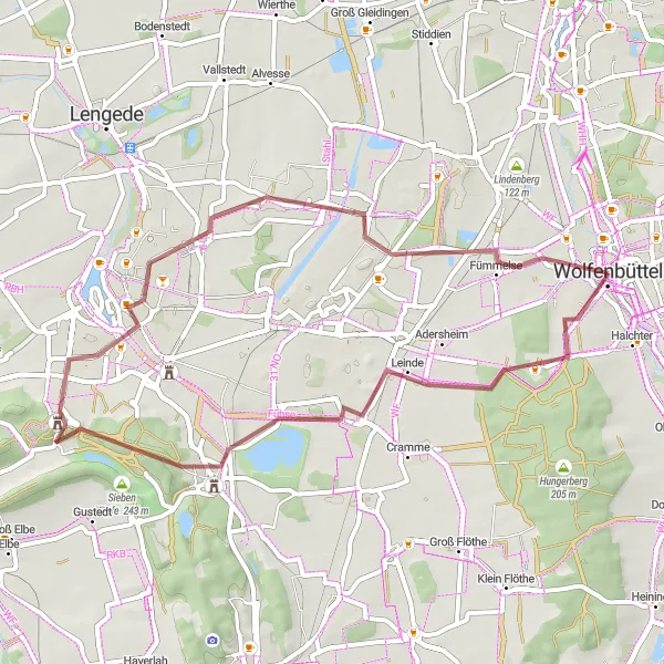 Map miniature of "Off-road Adventure: Wolfenbüttel Trail" cycling inspiration in Braunschweig, Germany. Generated by Tarmacs.app cycling route planner