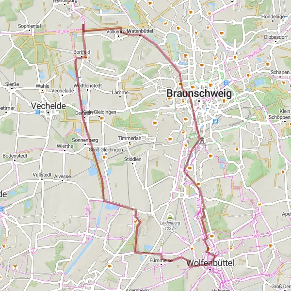 Map miniature of "Wolfenbüttel Gravel Delight" cycling inspiration in Braunschweig, Germany. Generated by Tarmacs.app cycling route planner