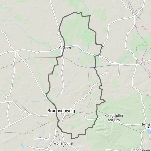 Karten-Miniaturansicht der Radinspiration "Große Rundtour durch Grußendorf und Volzum" in Braunschweig, Germany. Erstellt vom Tarmacs.app-Routenplaner für Radtouren