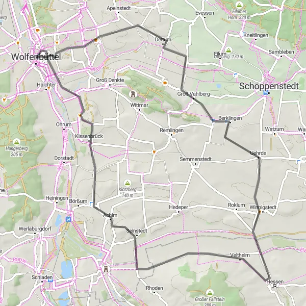 Map miniature of "The Peony Route" cycling inspiration in Braunschweig, Germany. Generated by Tarmacs.app cycling route planner