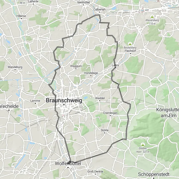 Map miniature of "Wolfenbüttel to Klein Venedig" cycling inspiration in Braunschweig, Germany. Generated by Tarmacs.app cycling route planner