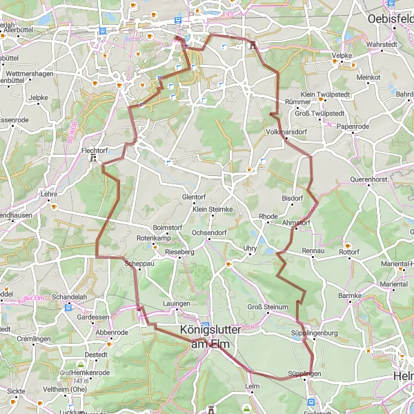 Map miniature of "Gravel Adventure" cycling inspiration in Braunschweig, Germany. Generated by Tarmacs.app cycling route planner