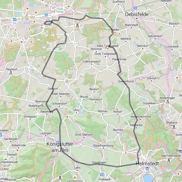 Map miniature of "The East of Braunschweig" cycling inspiration in Braunschweig, Germany. Generated by Tarmacs.app cycling route planner