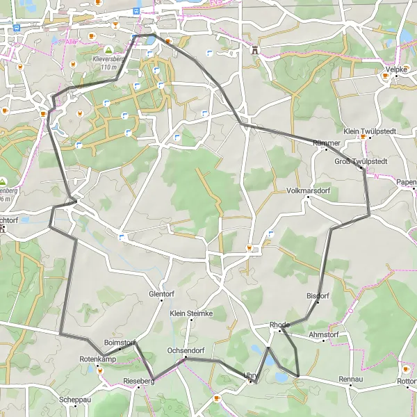 Map miniature of "Road Cycling Adventure near Wolfsburg" cycling inspiration in Braunschweig, Germany. Generated by Tarmacs.app cycling route planner