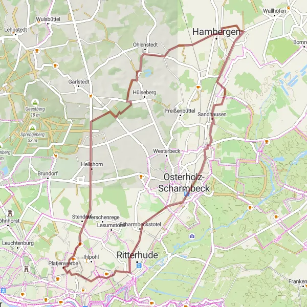 Karten-Miniaturansicht der Radinspiration "Abenteuer auf Schotterwegen" in Bremen, Germany. Erstellt vom Tarmacs.app-Routenplaner für Radtouren