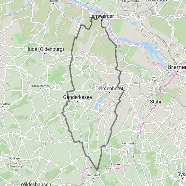 Map miniature of "Bremen Prinzhöfte Loop" cycling inspiration in Bremen, Germany. Generated by Tarmacs.app cycling route planner