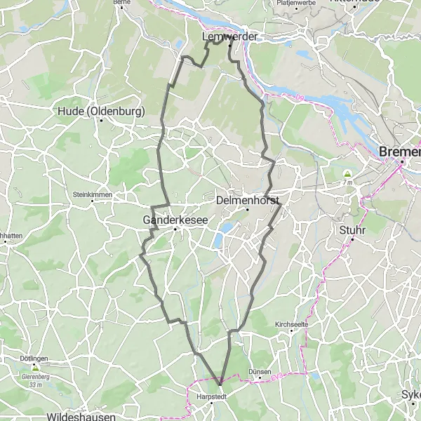 Karten-Miniaturansicht der Radinspiration "Genussvolle Radtour durch das Umland von Vegesack" in Bremen, Germany. Erstellt vom Tarmacs.app-Routenplaner für Radtouren