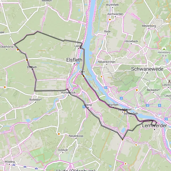Map miniature of "The Vegesacker Balkon Circuit" cycling inspiration in Bremen, Germany. Generated by Tarmacs.app cycling route planner