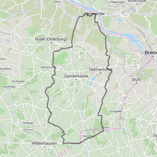 Map miniature of "The Harpstedt Hills Loop" cycling inspiration in Bremen, Germany. Generated by Tarmacs.app cycling route planner