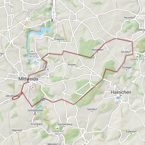 Map miniature of "Hidden Gems Gravel Ride" cycling inspiration in Chemnitz, Germany. Generated by Tarmacs.app cycling route planner