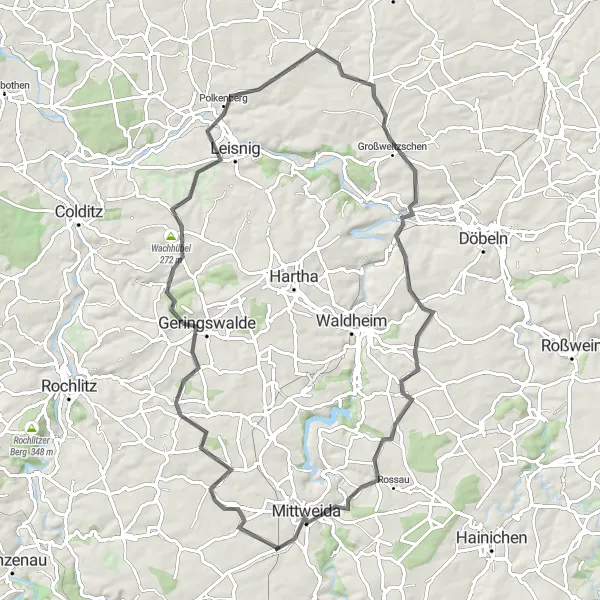 Map miniature of "The Scenic Road Cycling Tour" cycling inspiration in Chemnitz, Germany. Generated by Tarmacs.app cycling route planner