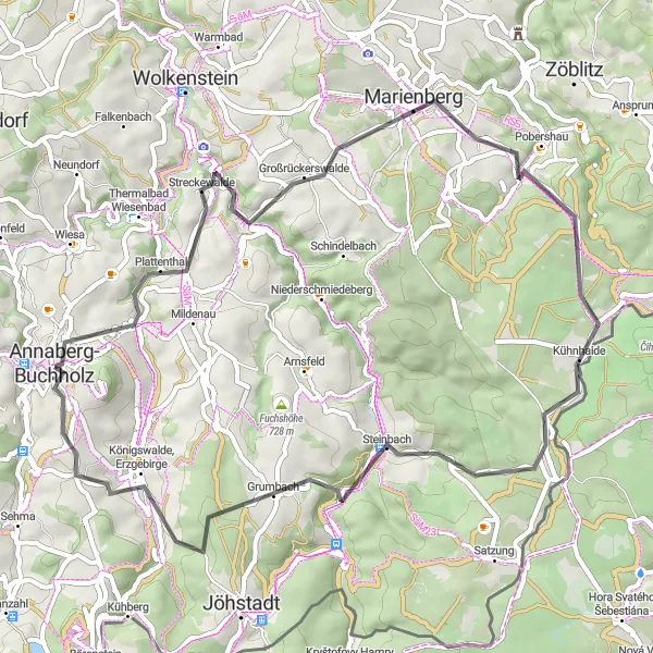 Karten-Miniaturansicht der Radinspiration "Entdeckungstour rund um Großrückerswalde" in Chemnitz, Germany. Erstellt vom Tarmacs.app-Routenplaner für Radtouren