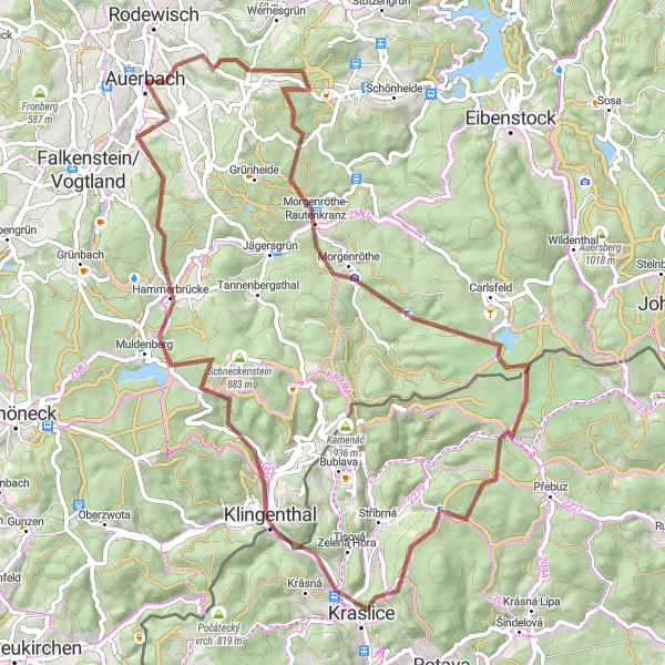 Karten-Miniaturansicht der Radinspiration "Gravelabenteuer im Erzgebirge" in Chemnitz, Germany. Erstellt vom Tarmacs.app-Routenplaner für Radtouren