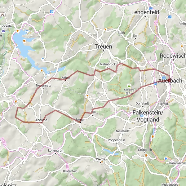 Map miniature of "Oberlauterbach Scenic Gravel Ride" cycling inspiration in Chemnitz, Germany. Generated by Tarmacs.app cycling route planner