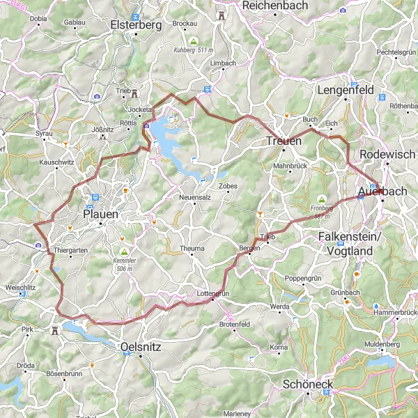 Map miniature of "Harzberg and Loreley Gravel Ride" cycling inspiration in Chemnitz, Germany. Generated by Tarmacs.app cycling route planner