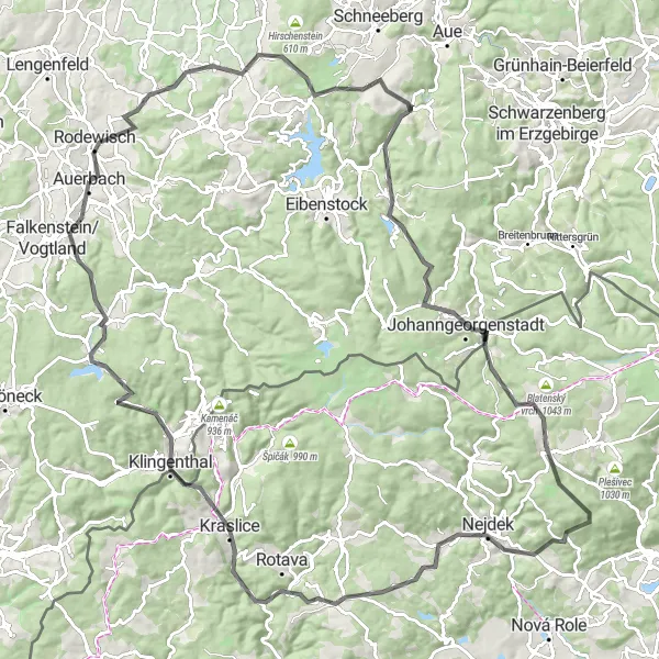 Karten-Miniaturansicht der Radinspiration "Epische Road-Tour durch das Erzgebirge" in Chemnitz, Germany. Erstellt vom Tarmacs.app-Routenplaner für Radtouren