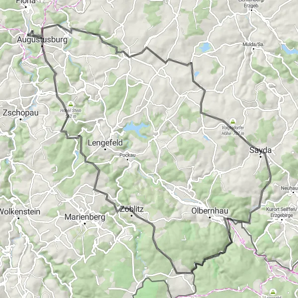 Map miniature of "Augustusburg Explorer" cycling inspiration in Chemnitz, Germany. Generated by Tarmacs.app cycling route planner