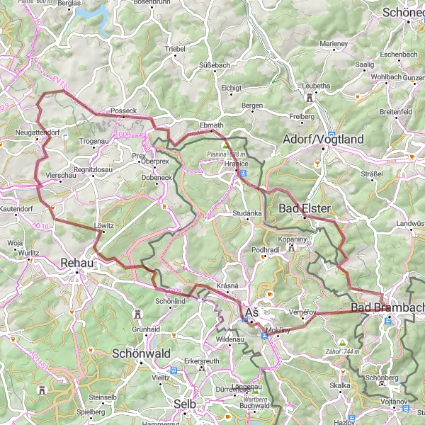 Karten-Miniaturansicht der Radinspiration "Gravelabenteuer um Bad Brambach" in Chemnitz, Germany. Erstellt vom Tarmacs.app-Routenplaner für Radtouren