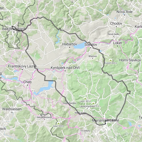 Karten-Miniaturansicht der Radinspiration "Roadtrip durch die Hügellandschaft um Bad Brambach" in Chemnitz, Germany. Erstellt vom Tarmacs.app-Routenplaner für Radtouren