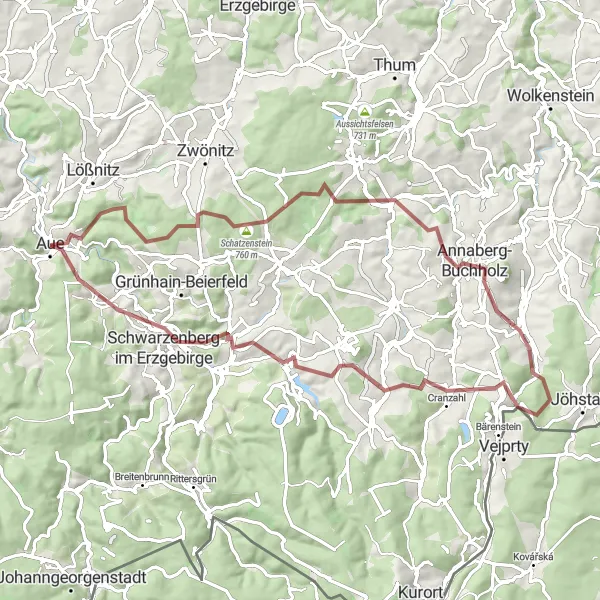 Karten-Miniaturansicht der Radinspiration "Erzgebirgische Abenteuer" in Chemnitz, Germany. Erstellt vom Tarmacs.app-Routenplaner für Radtouren