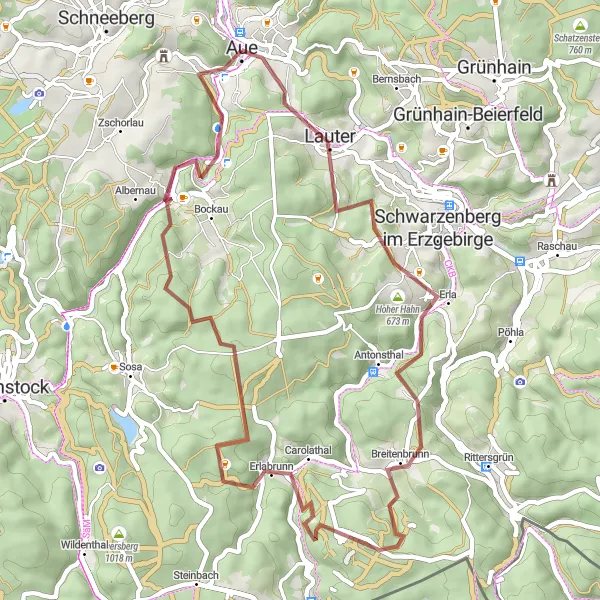 Map miniature of "Lauter to Aue Gravel Cycling Route" cycling inspiration in Chemnitz, Germany. Generated by Tarmacs.app cycling route planner