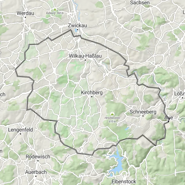 Karten-Miniaturansicht der Radinspiration "Durch die grünen Täler" in Chemnitz, Germany. Erstellt vom Tarmacs.app-Routenplaner für Radtouren