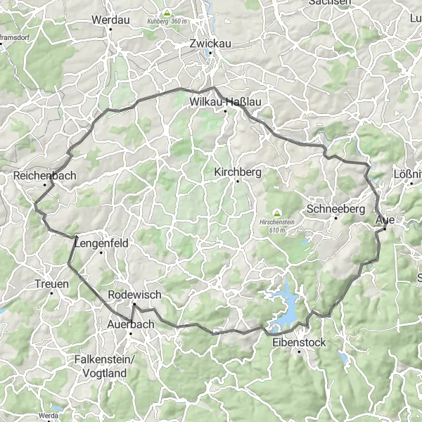 Map miniature of "Heidelsberg Loop Road Cycling Route" cycling inspiration in Chemnitz, Germany. Generated by Tarmacs.app cycling route planner