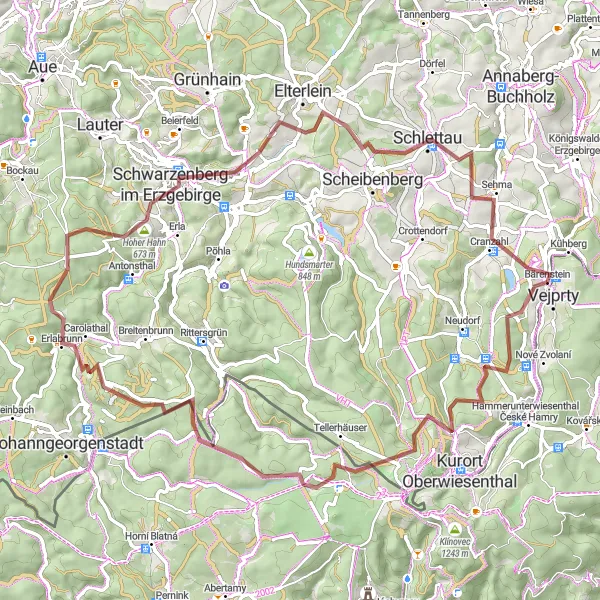 Map miniature of "Bärenstein Gravel Adventure" cycling inspiration in Chemnitz, Germany. Generated by Tarmacs.app cycling route planner