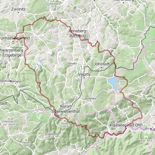 Map miniature of "Exploring the Gravel Paths of the Erzgebirge" cycling inspiration in Chemnitz, Germany. Generated by Tarmacs.app cycling route planner