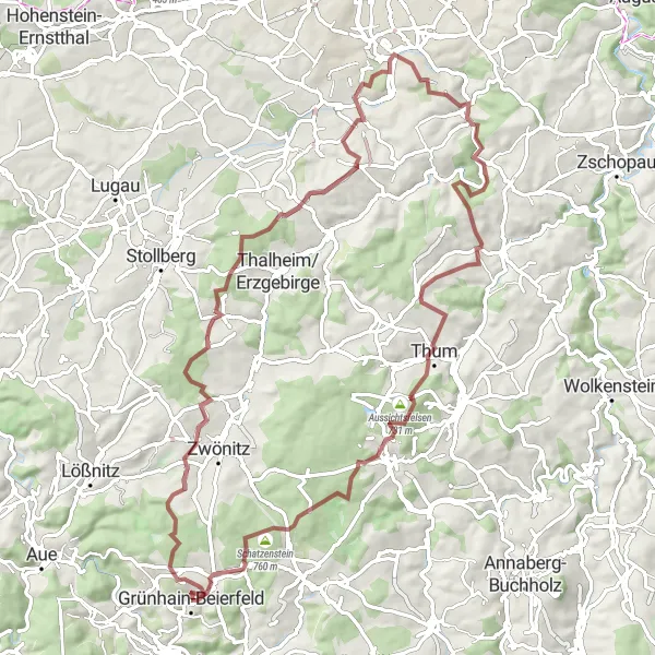 Map miniature of "Discovering the Beauties of the Erzgebirge on Gravel" cycling inspiration in Chemnitz, Germany. Generated by Tarmacs.app cycling route planner