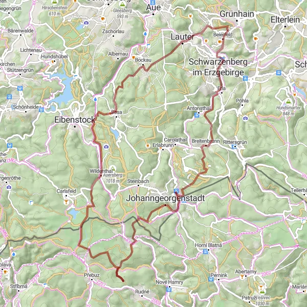 Map miniature of "Beierfeld Gravel Adventure" cycling inspiration in Chemnitz, Germany. Generated by Tarmacs.app cycling route planner