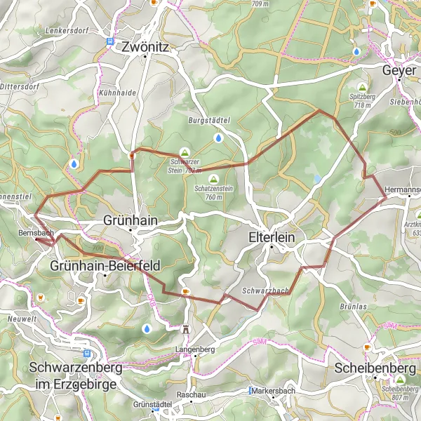 Karten-Miniaturansicht der Radinspiration "Gemütliche Gravel-Tour durch Erzgebirgsdörfer" in Chemnitz, Germany. Erstellt vom Tarmacs.app-Routenplaner für Radtouren