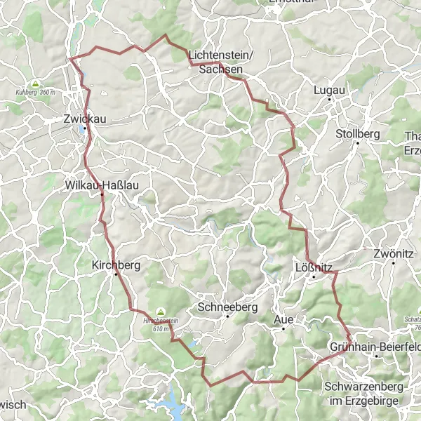 Map miniature of "An Off-Road Journey Through Hidden Gems" cycling inspiration in Chemnitz, Germany. Generated by Tarmacs.app cycling route planner
