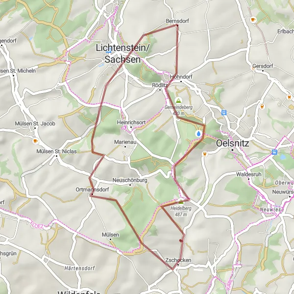 Map miniature of "Hohndorf Gravel Loop" cycling inspiration in Chemnitz, Germany. Generated by Tarmacs.app cycling route planner