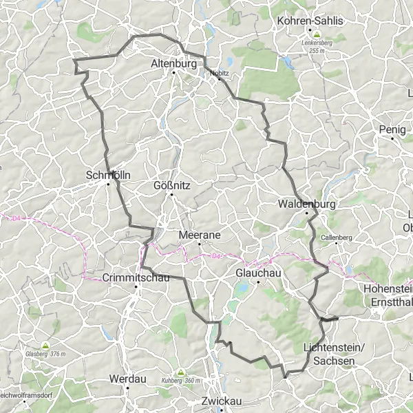 Map miniature of "Road Cycling Adventure" cycling inspiration in Chemnitz, Germany. Generated by Tarmacs.app cycling route planner