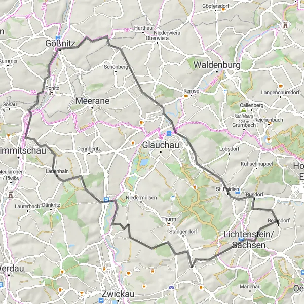 Karten-Miniaturansicht der Radinspiration "Rundweg durch Bernsdorf und St. Egidien" in Chemnitz, Germany. Erstellt vom Tarmacs.app-Routenplaner für Radtouren