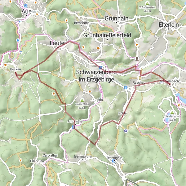 Karten-Miniaturansicht der Radinspiration "Schwarzenberg Gravel Express" in Chemnitz, Germany. Erstellt vom Tarmacs.app-Routenplaner für Radtouren
