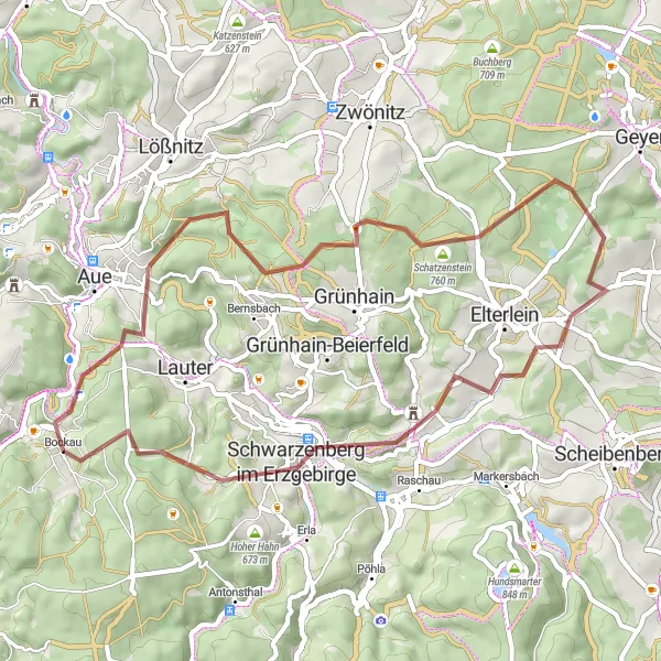 Karten-Miniaturansicht der Radinspiration "Erzgebirge Rundtour" in Chemnitz, Germany. Erstellt vom Tarmacs.app-Routenplaner für Radtouren