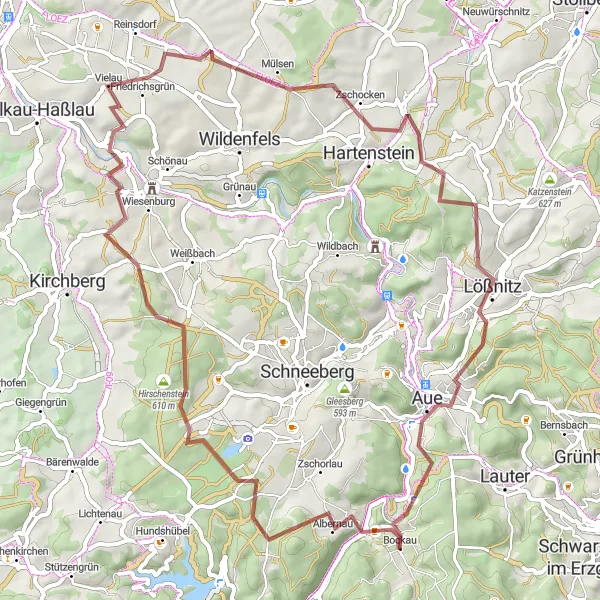 Karten-Miniaturansicht der Radinspiration "Gravel-Abenteuer rund um Bockau" in Chemnitz, Germany. Erstellt vom Tarmacs.app-Routenplaner für Radtouren