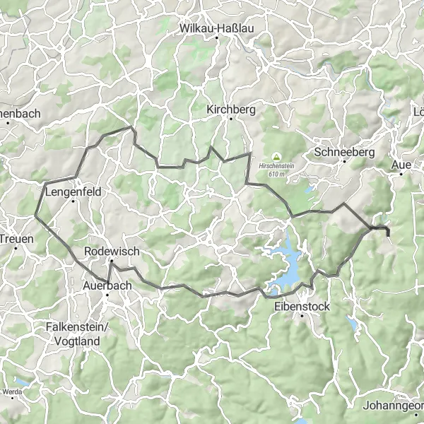 Karten-Miniaturansicht der Radinspiration "Radtour durch Schönheide und Rodewisch" in Chemnitz, Germany. Erstellt vom Tarmacs.app-Routenplaner für Radtouren