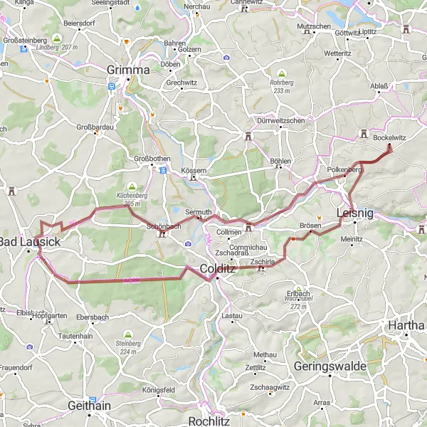 Karten-Miniaturansicht der Radinspiration "Gravel-Abenteuer pur" in Chemnitz, Germany. Erstellt vom Tarmacs.app-Routenplaner für Radtouren