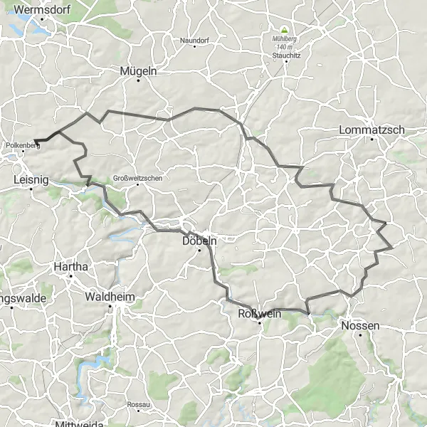 Karten-Miniaturansicht der Radinspiration "Abenteuertour durch Ostrau und Döbeln" in Chemnitz, Germany. Erstellt vom Tarmacs.app-Routenplaner für Radtouren