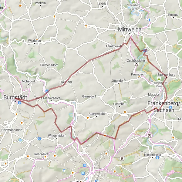 Map miniature of "Gravel Adventure" cycling inspiration in Chemnitz, Germany. Generated by Tarmacs.app cycling route planner