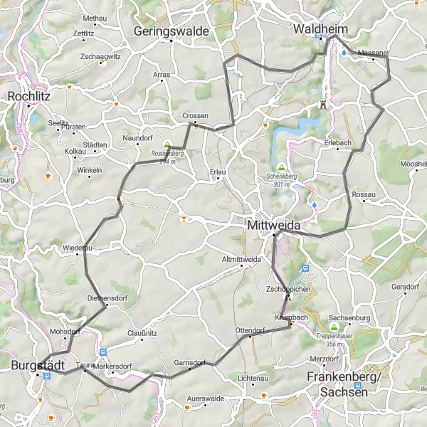 Map miniature of "Exploring the Countryside" cycling inspiration in Chemnitz, Germany. Generated by Tarmacs.app cycling route planner