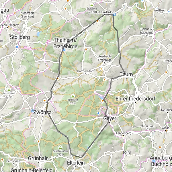 Karten-Miniaturansicht der Radinspiration "Bergblick und Naturtour" in Chemnitz, Germany. Erstellt vom Tarmacs.app-Routenplaner für Radtouren